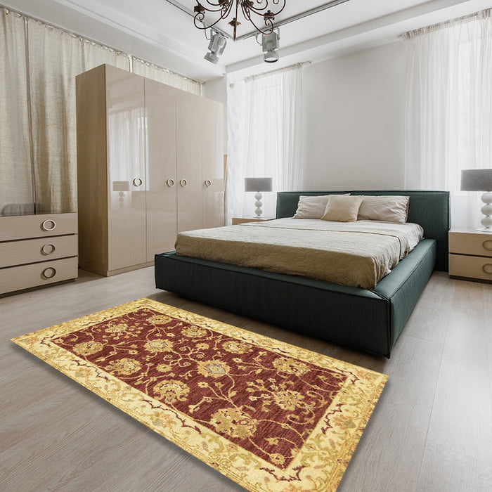 Abstract Saffron Yellow Modern Rug in a Bedroom, abs3844