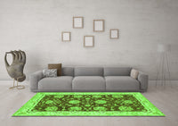 Machine Washable Abstract Green Modern Rug, wshabs3844grn