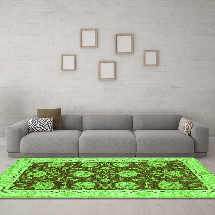 Machine Washable Abstract Green Modern Area Rugs in a Living Room,, wshabs3844grn