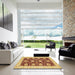 Square Abstract Saffron Yellow Modern Rug in a Living Room, abs3844