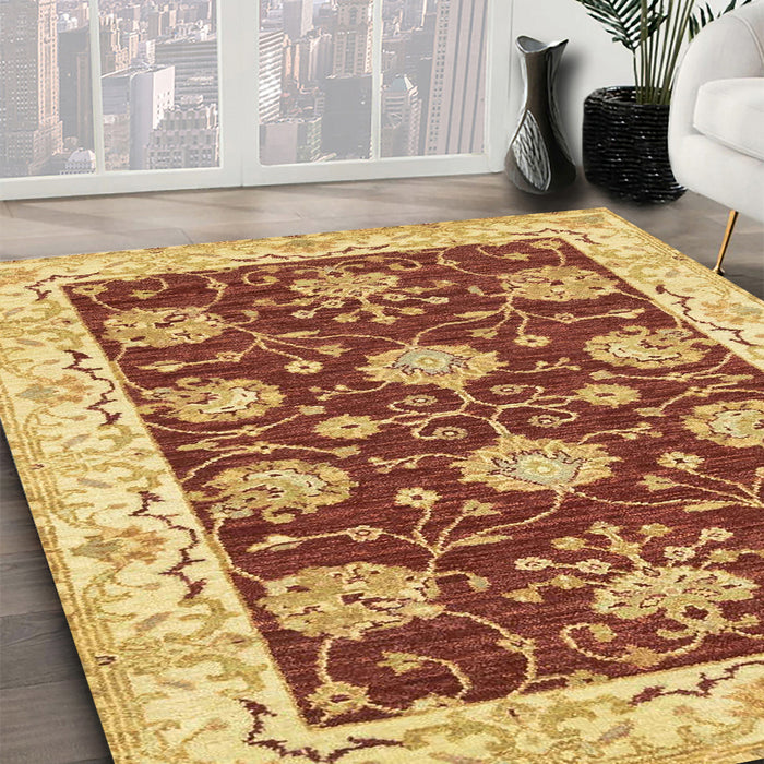 Machine Washable Abstract Saffron Yellow Rug in a Family Room, wshabs3844
