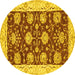 Round Machine Washable Abstract Yellow Modern Rug, wshabs3844yw