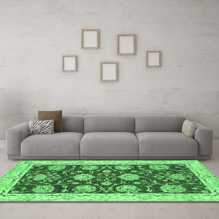 Machine Washable Abstract Emerald Green Modern Area Rugs in a Living Room,, wshabs3844emgrn