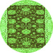 Round Machine Washable Abstract Green Modern Area Rugs, wshabs3844grn