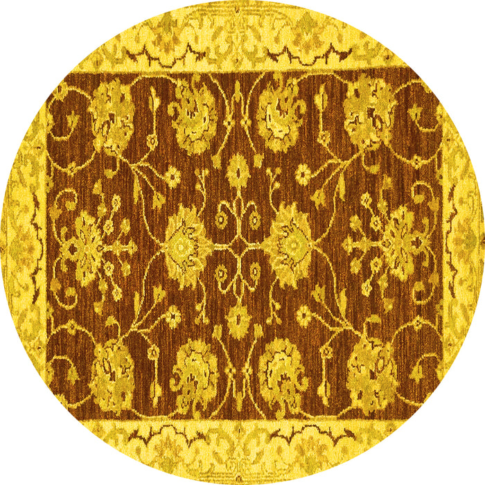 Round Abstract Yellow Modern Rug, abs3844yw