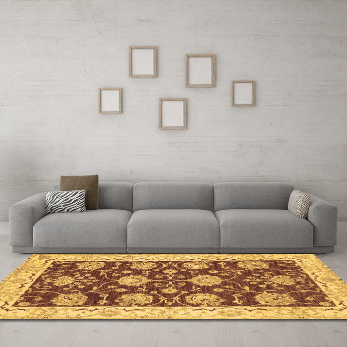 Machine Washable Abstract Brown Modern Rug in a Living Room,, wshabs3844brn