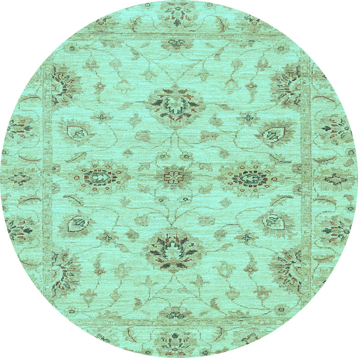 Round Machine Washable Oriental Light Blue Traditional Rug, wshabs3845lblu