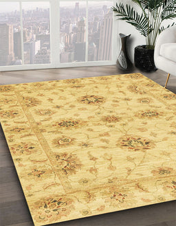 Abstract Bold Yellow Oriental Rug in Family Room, abs3845