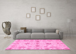 Machine Washable Oriental Pink Traditional Rug in a Living Room, wshabs3845pnk