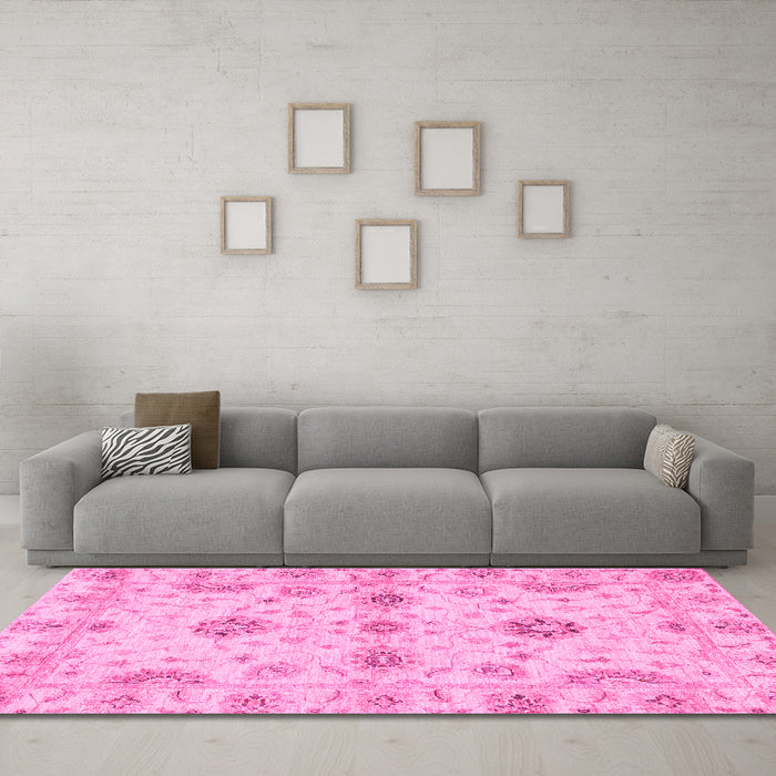 Machine Washable Oriental Pink Traditional Rug in a Living Room, wshabs3845pnk
