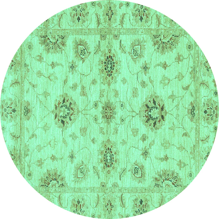Round Machine Washable Oriental Turquoise Traditional Area Rugs, wshabs3845turq