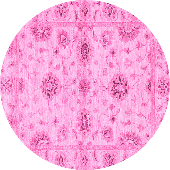 Round Machine Washable Oriental Pink Traditional Rug, wshabs3845pnk