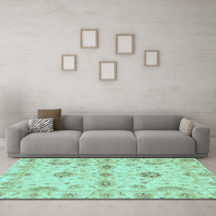 Machine Washable Oriental Light Blue Traditional Rug in a Living Room, wshabs3845lblu