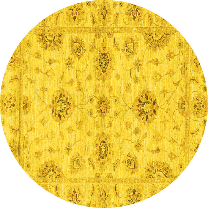 Round Machine Washable Oriental Yellow Traditional Rug, wshabs3845yw