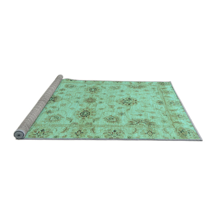 Sideview of Machine Washable Oriental Light Blue Traditional Rug, wshabs3845lblu