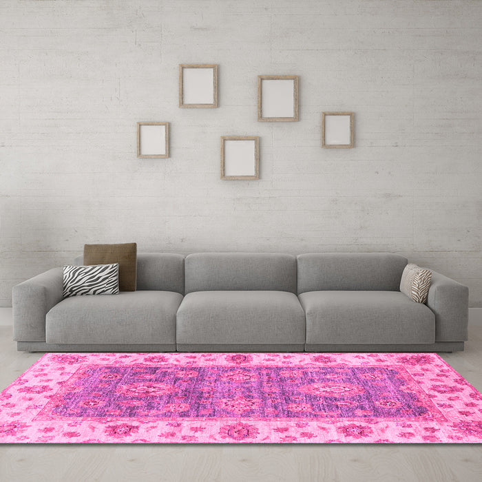 Machine Washable Oriental Pink Traditional Rug in a Living Room, wshabs3846pnk