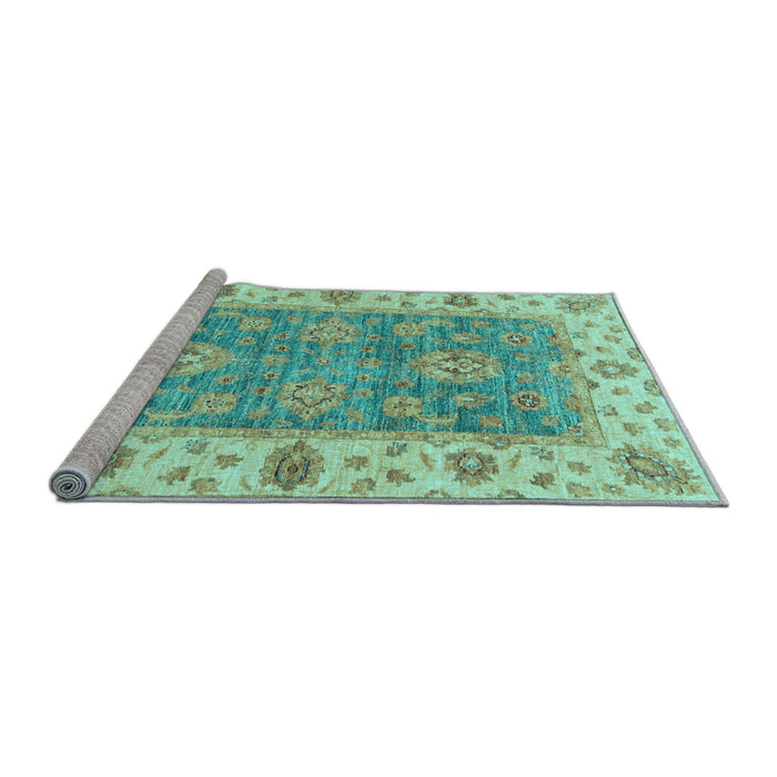 Sideview of Machine Washable Oriental Light Blue Traditional Rug, wshabs3846lblu