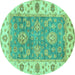 Round Oriental Turquoise Traditional Rug, abs3846turq