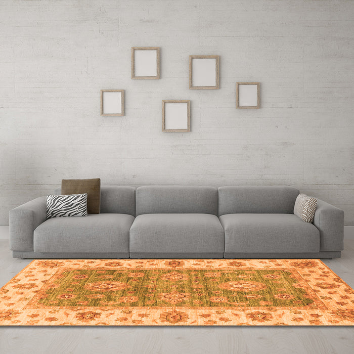 Machine Washable Oriental Orange Traditional Area Rugs in a Living Room, wshabs3846org