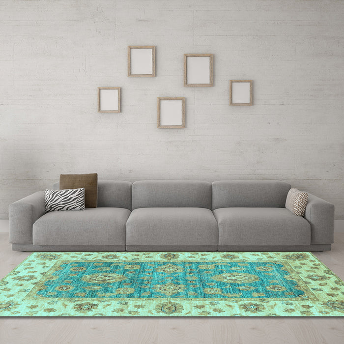 Machine Washable Oriental Light Blue Traditional Rug in a Living Room, wshabs3846lblu