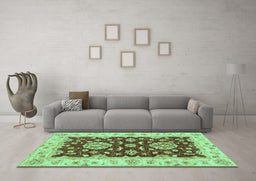 Machine Washable Oriental Turquoise Traditional Area Rugs in a Living Room,, wshabs3847turq