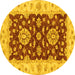 Round Machine Washable Oriental Yellow Traditional Rug, wshabs3847yw