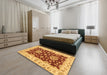 Abstract Orange Red Oriental Rug in a Bedroom, abs3847