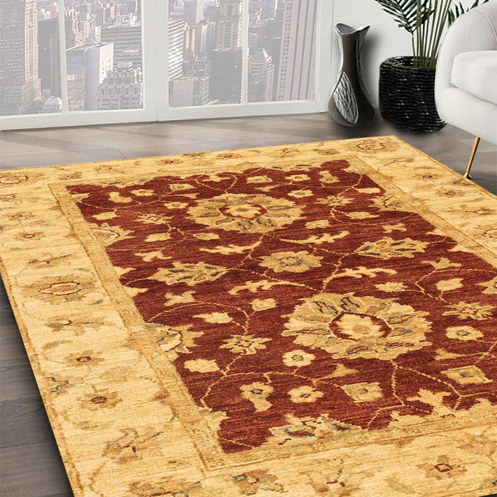Abstract Orange Red Oriental Rug in Family Room, abs3847