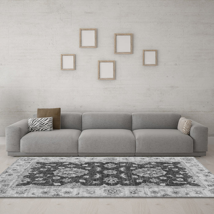 Machine Washable Oriental Gray Traditional Rug in a Living Room,, wshabs3847gry