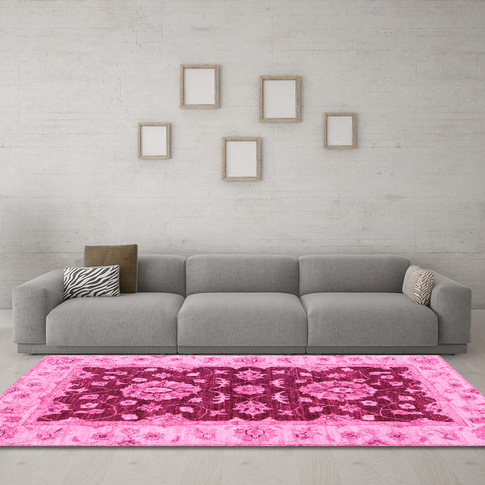 Machine Washable Oriental Pink Traditional Rug in a Living Room, wshabs3847pnk