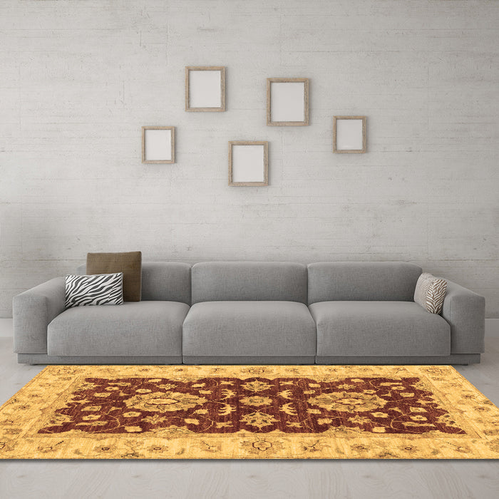 Machine Washable Oriental Brown Traditional Rug in a Living Room,, wshabs3847brn