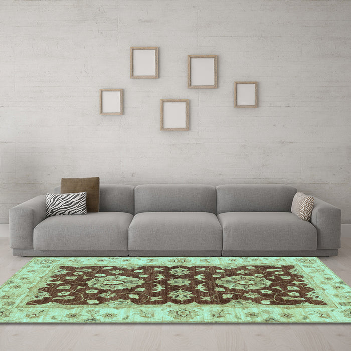 Machine Washable Oriental Light Blue Traditional Rug in a Living Room, wshabs3847lblu