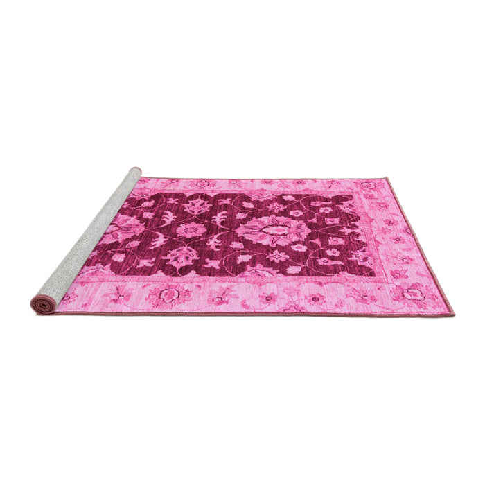 Sideview of Machine Washable Oriental Pink Traditional Rug, wshabs3847pnk