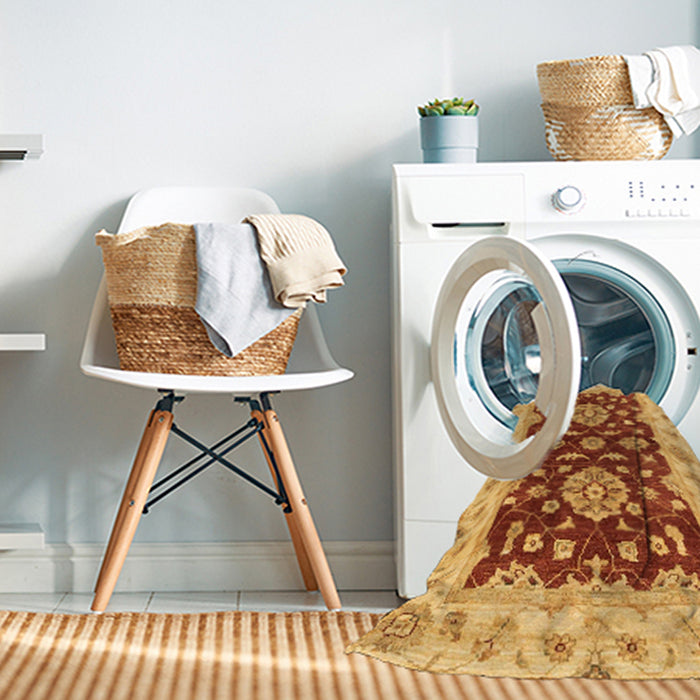 Machine Washable Abstract Orange Red Rug in a Washing Machine, wshabs3847