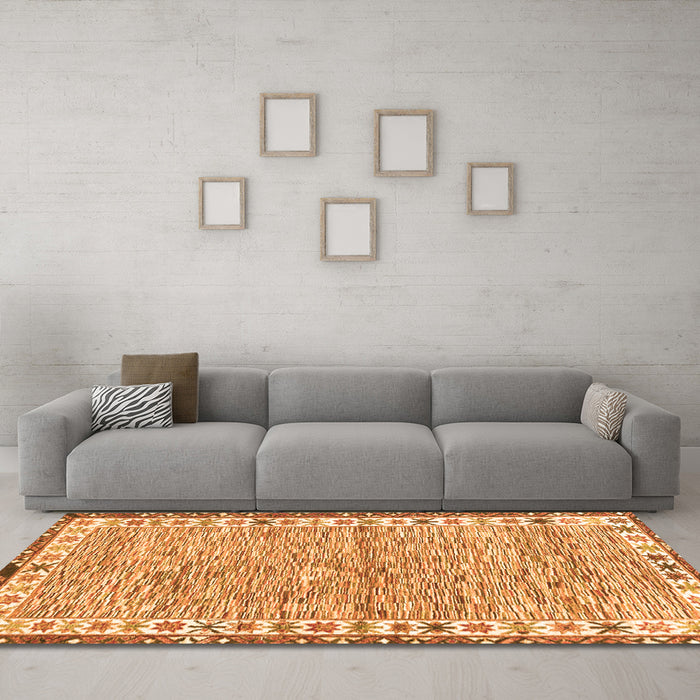Machine Washable Abstract Orange Modern Area Rugs in a Living Room, wshabs3848org