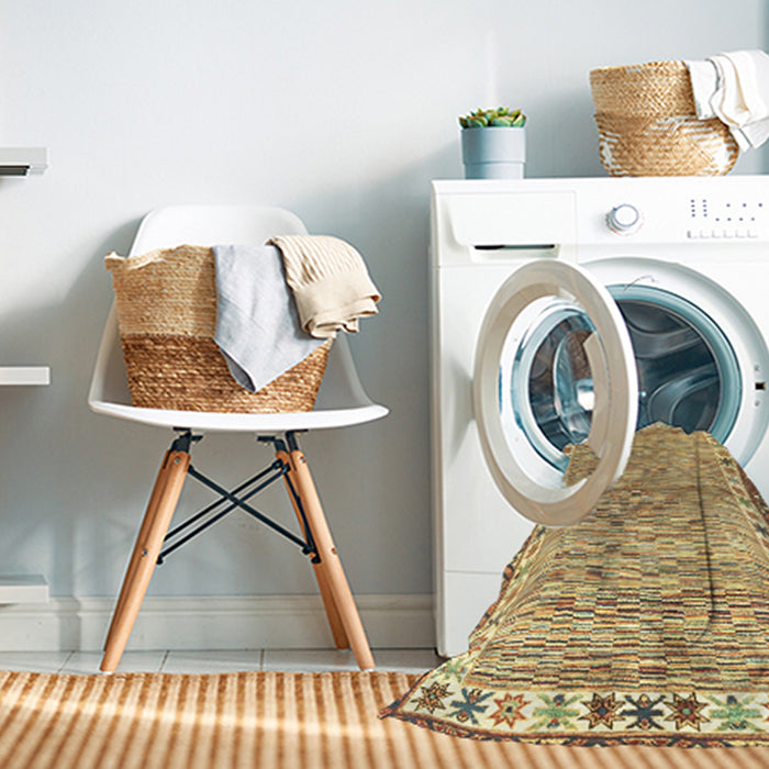 Machine Washable Abstract Chrome Gold Yellow Rug in a Washing Machine, wshabs3848