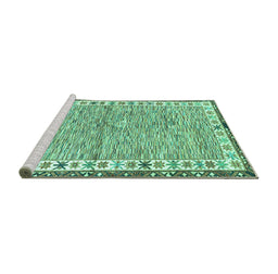 Sideview of Machine Washable Abstract Turquoise Modern Area Rugs, wshabs3848turq