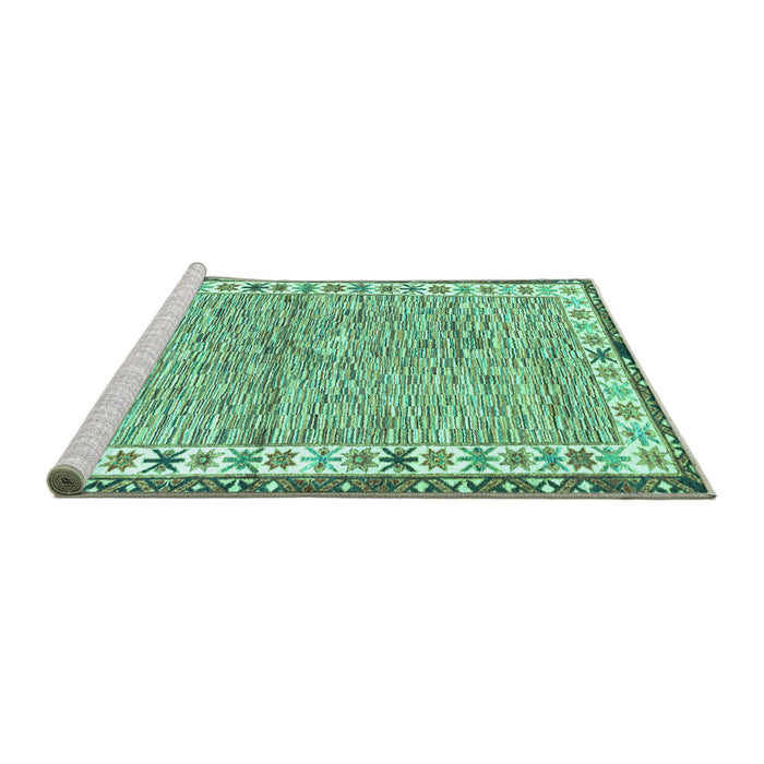 Sideview of Machine Washable Abstract Turquoise Modern Area Rugs, wshabs3848turq