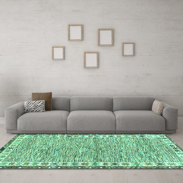 Machine Washable Abstract Turquoise Modern Area Rugs in a Living Room,, wshabs3848turq