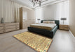 Machine Washable Abstract Chrome Gold Yellow Rug in a Bedroom, wshabs3848