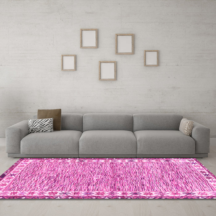 Machine Washable Abstract Pink Modern Rug in a Living Room, wshabs3848pnk