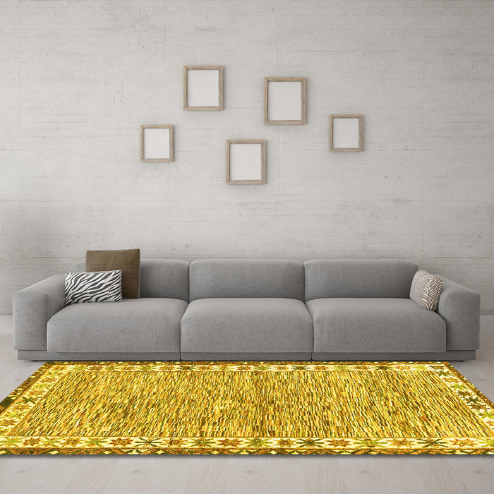 Machine Washable Abstract Yellow Modern Rug in a Living Room, wshabs3848yw