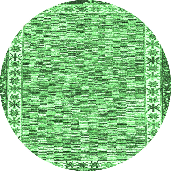 Round Abstract Emerald Green Modern Rug, abs3848emgrn
