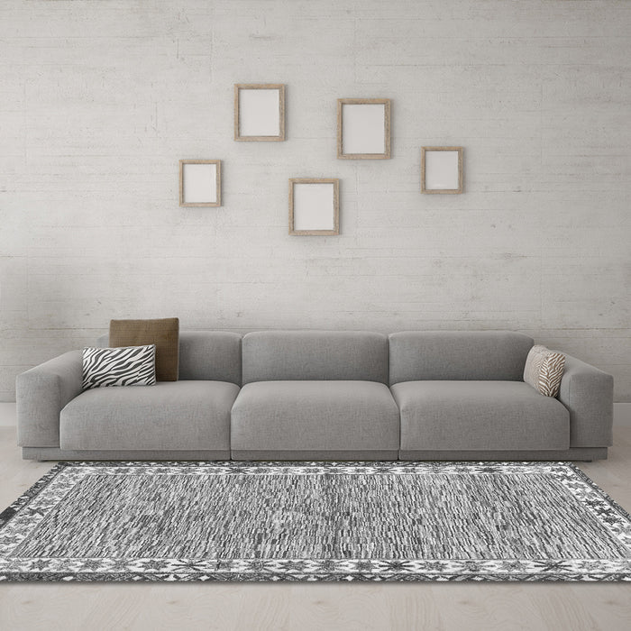 Machine Washable Abstract Gray Modern Rug in a Living Room,, wshabs3848gry