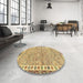 Round Machine Washable Abstract Chrome Gold Yellow Rug in a Office, wshabs3848