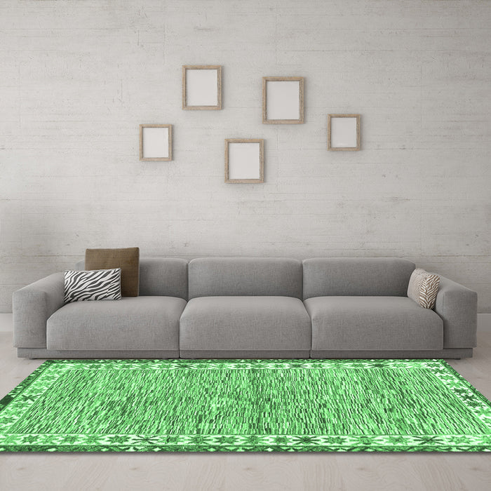 Machine Washable Abstract Emerald Green Modern Area Rugs in a Living Room,, wshabs3848emgrn