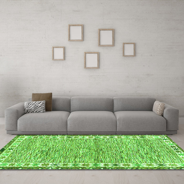 Machine Washable Abstract Green Modern Area Rugs in a Living Room,, wshabs3848grn