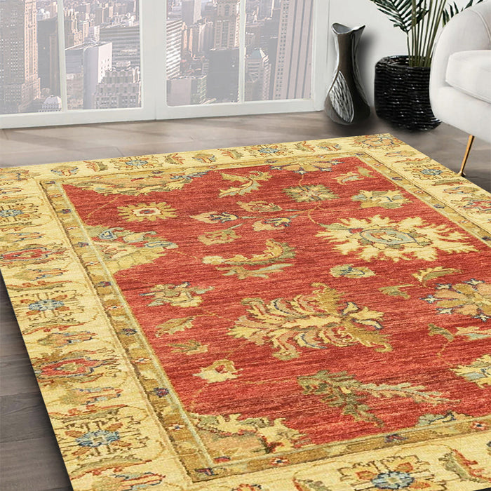 Machine Washable Abstract Orange Red Rug in a Family Room, wshabs3849