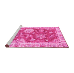 Sideview of Machine Washable Oriental Pink Modern Rug, wshabs3849pnk