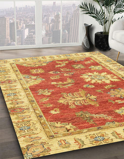 Abstract Orange Red Oriental Rug in Family Room, abs3849